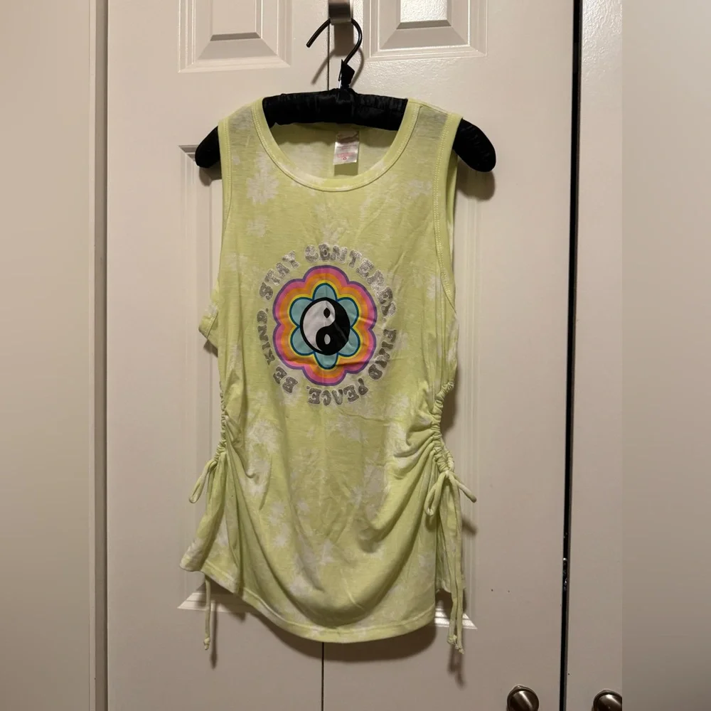 Yin Yang Graphic Tank Top Yellow Side Cutouts Drawstring No Boundaries XL 15/17